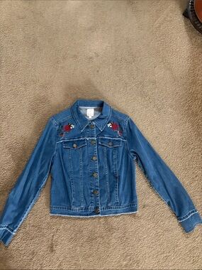 Embroidered Rose Blue Denim Jacket